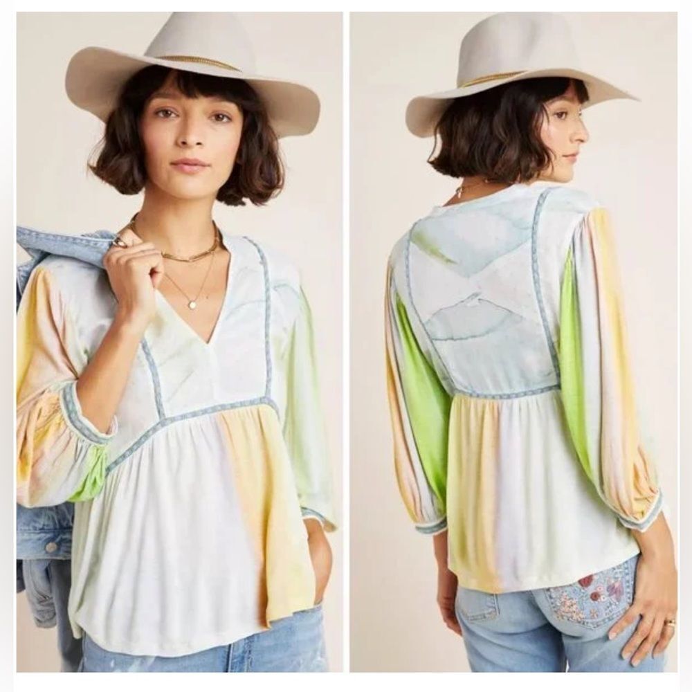 Pastel Tie-Dye V-Neck Peasant Tunic - Women's